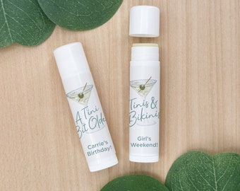 Personalized Lip Balm Favors, Martini Party, Bachelorette (Set of 12)