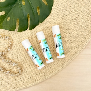 Personalized Lip Balm Favors, Destination Wedding Favors, Bridal Shower, Tropical Wedding Favors, Birthday Party Lip Balm - Set of 12