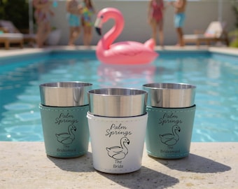 Palm Springs Bachelorette Faux Leather Shot Glasses Personalized