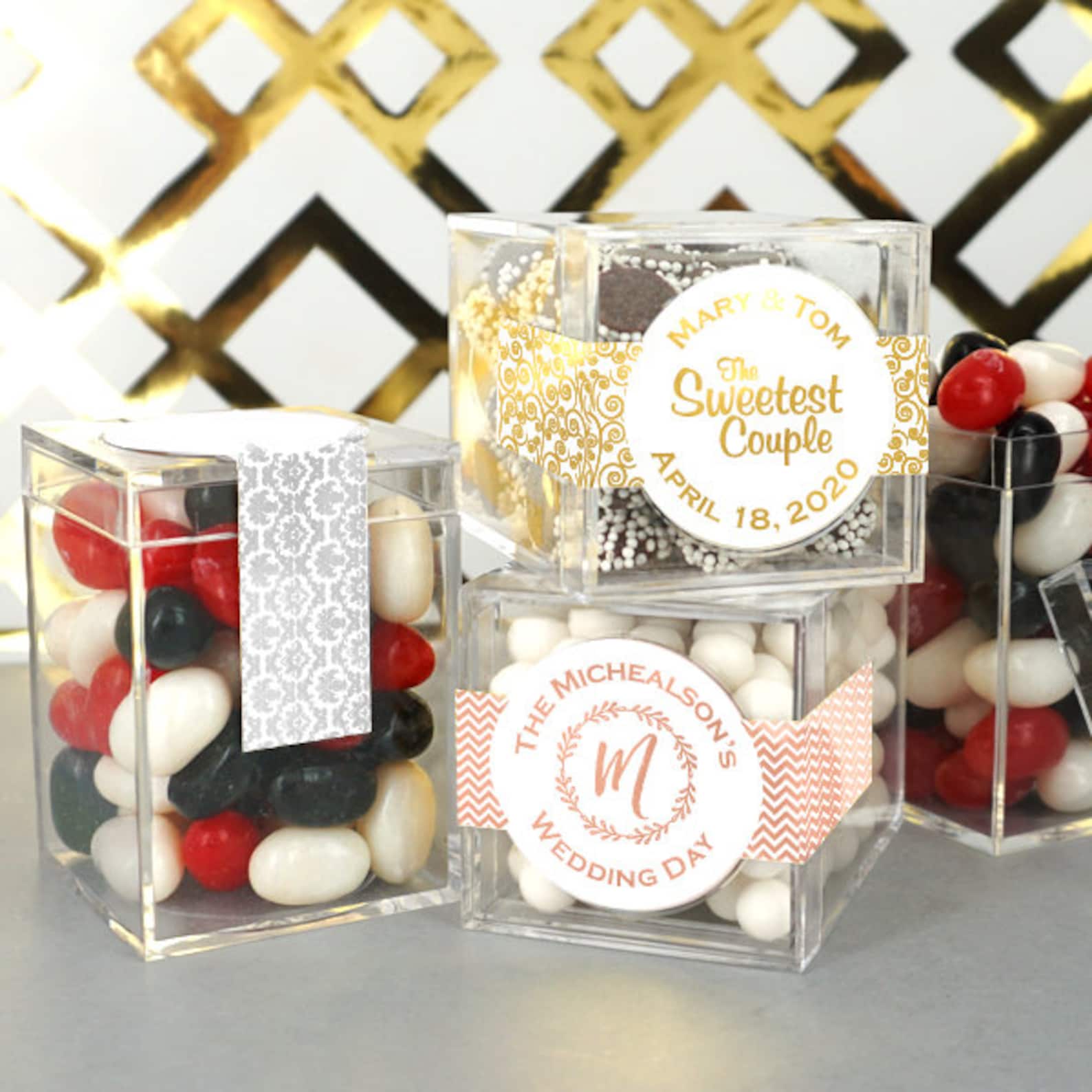 Clear Favor Box with Metallic Personalized Label Clear Etsy