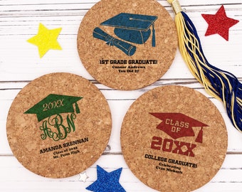 Personalized Graduation Cork Coasters, Graduation Party Decorations, Graduation Favors, Graduation Party Favors, Round Coaster - Set of 12