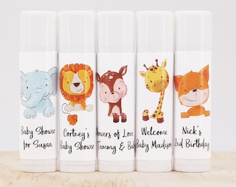 Baby Shower Favor Lip Balm, Birthday Party Favor, Baby Animal Theme Lip Balm, Easter Basket Stuffer, It’s a Boy, It’s A Girl - Set of 12