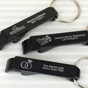 Personalized Black Aluminum Key Chain Bottle Opener, Bottle Opener Wedding Favor, Bachelor Party