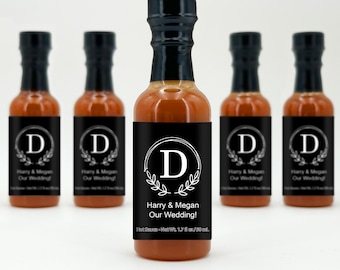 Wedding Favors, Single Initial Mini Hot Sauce Favors, Hot Sauce Gift, Custom Hot Sauce, Bulk Wedding Favors for Guests - 1.7 oz