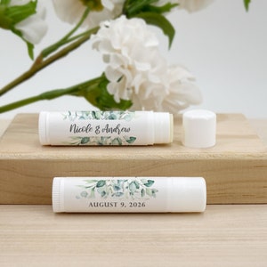 Personalized Lip Balm Favors, Wedding Favors, Bridal Shower Favor, Greenery Wedding Favors, Lip Balm Party Favors - Set of 12