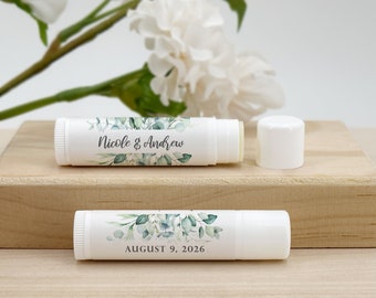 Personalized Lip Balm Favors, Wedding Favors, Bridal Shower Favor, Greenery Wedding Favors, Lip Balm Party Favors - Set of 12