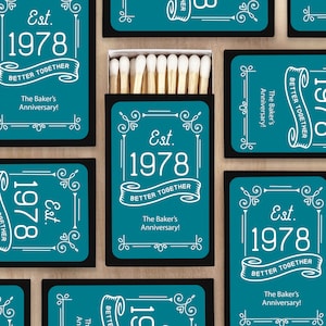 Anniversary Party Favor Matches, Anniversary Favors, Personalized Matchboxes, Milestone Anniversary Celebration - Set of 50