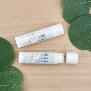 Elephant Baby Shower Favors, Personalized Lip Balm Favors, It&#39;s A Boy Favors, A Little Peanut is on the Way - Set of 12
