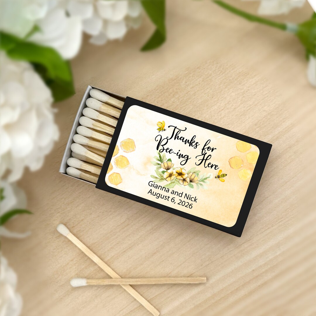 Wedding Matchbox Favors, Wedding Matches, Bee Themed Favors, Wedding