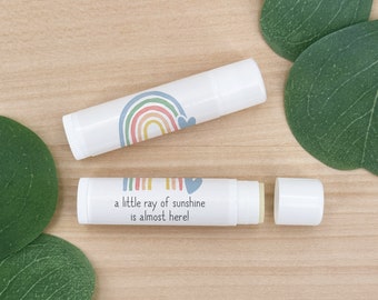 Rainbow Baby Shower, Personalized Baby Shower Lip Balm, Rainbow Baby Announcement, Girl Baby Shower, Boy Baby Shower - Set of 12