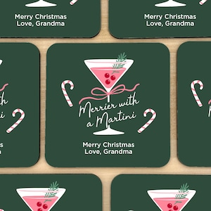 Christmas Gifts, Christmas Cocktail Coasters, Christmas Coaster Set, Christmas Décor, Martinis & Mistletoe Coasters, Holiday Dinner Coasters