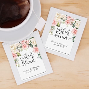 Perfect Blend Wedding Favors, Bridal Shower Tea Party Favor, Wedding Favor Tea, Floral Tea Favors, Bridal Shower Favors - Set of 30