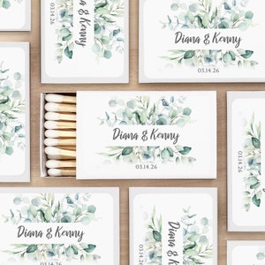 Greenery Wedding Favor Matches, &quot;Perfect Match&quot; Personalized Matches, Personalized Matchboxes, Wedding Favors, Eucalyptus Wedding -Set of 50