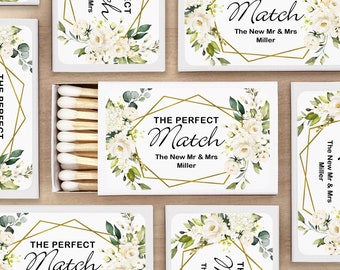 Personalized Wedding Favor Matches, The Perfect Match Geometric Floral Design (Set of 50)