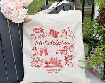 Philadelphia Bachelorette Tote Bag: Custom Philly Doodle Bridesmaid Gift, Philadelphia 250