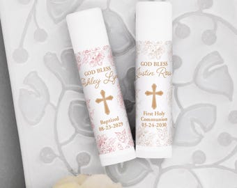 Personalized Lip Balm Favors, Baptism, Communion, Confirmation, Set of 12