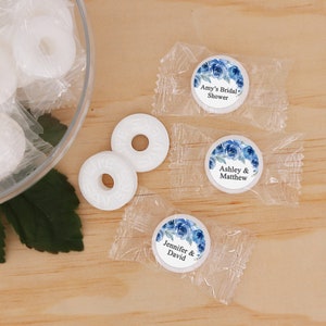 Mint to Be Wedding Favors, Blue Toile, Wedding Favor Mints, Watercolor Floral Favors, Wedding Favors, Mint Life Savers - Set of 100