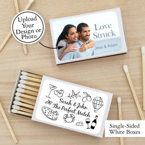 Custom Matchbooks, Custom Matches, SINGLE SIDED, Personalized Matches, Wedding Matches, Custom White Matchboxes, Party Favors -Set of 50