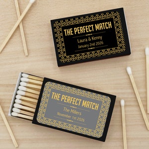 Vintage Wedding Favor Matches, &quot;Perfect Match&quot; Personalized Matches, Personalized Matchboxes, Art Deco Wedding Vibe - Set of 50