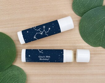 Custom Lip Balm Favors, Zodiac Birthday Lip Balm, Custom Party Favor, Constellation Birthday Party, Birthday Party Favors - Set of 12