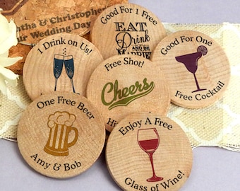 Wedding Favors, Personalized Wedding Wooden Nickels - Set of 25