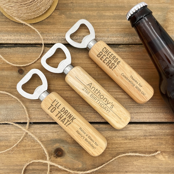 Wooden Bottle Opener Birthday Party Favors, Milestone Birthday Party Gift, Custom Wooden Bottle Opener, Cheers and Beers Bottle Opener