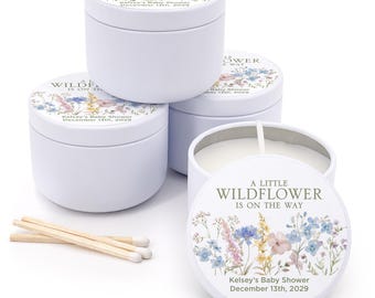 Personalized Candle Favors, A Little Wildflower is on the Way, Baby Shower Favors, 2 oz candles