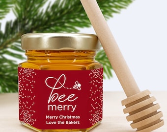 Christmas Honey Jar Favors, Christmas Party Favors, Holiday Favors, Corporate Gift Idea, Mini Honey Jar Favors, Stocking Stuffer Ideas