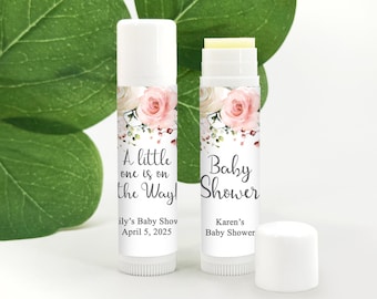 Baby Shower Lip Balm Favors, Personalized Lip Balm Favors, Pink Floral Themed Shower Favors, Baby Shower Boy, Baby Shower Girl - Set of 12