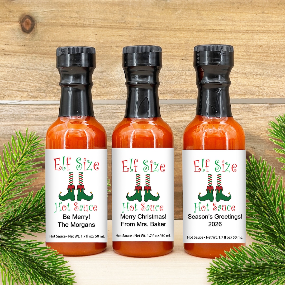 Elf Sized Hot Sauce, Hot Sauce Christmas Favors, Christmas Party Ideas