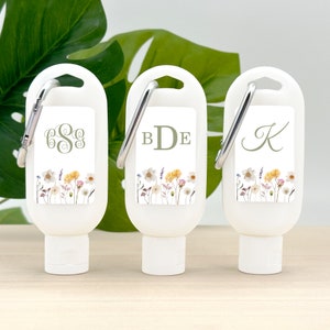 Monogrammed Wedding Favor Sunscreen, Garden Wedding, Wildflowers, Sunscreen Favors with Carabiner, Birthday Party Favor - Set of 12