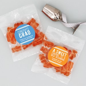 Graduation Party, Party Favors, Personalized Gummy Bear Favors, College Graduation Favors, Hand Drawn Graduation Favors -Set of 20