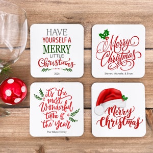 Traditional Christmas Coasters, Christmas Sayings, Coaster Set, Christmas Decor, Christmas Gift, Christmas Dinner, Festive Holiday Coasters