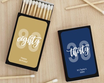 Personalized Birthday Matchboxes, Milestone Celebration Favors (Set of 50)