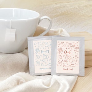 Wedding Favors, Custom Tea Favor, Bridal Shower Favors, Party Favor Matches, Favors for Guests, Hand Drawn Wedding Wedding Favor - Set of 30