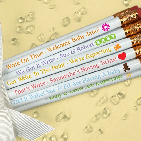 Baby Shower Favor Pencils, Well Wishes, Advice Card Pencils, Personalized White Pencils - Set of 12