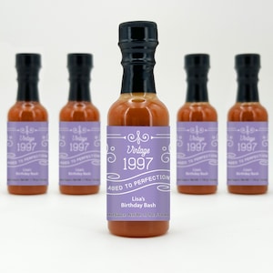 Birthday Party Favor Hot Sauce, Vintage Birthday Favors, Personalized Hot Sauce, Milestone Birthday Celebration, 1.7 oz bottle