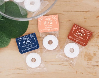 Personalized Birthday Party Mint Favors, Edible Wedding Favors, Vintage Aged to Perfection