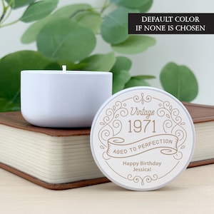 Mini personalized candle favors for guests to celebrate your vintage birthday