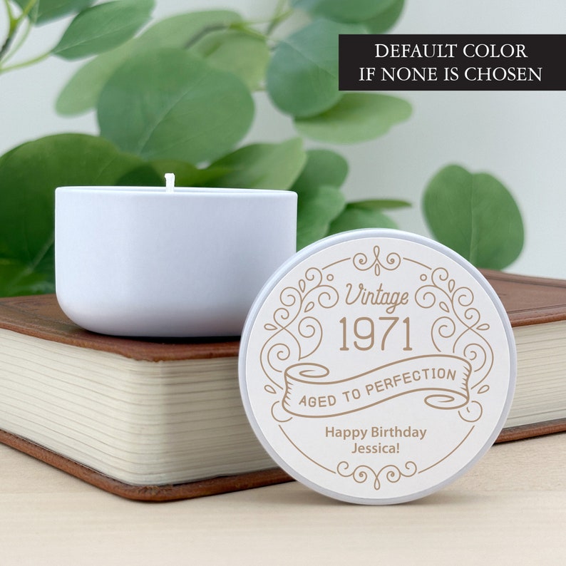 Mini personalized candle favors for guests to celebrate your vintage birthday