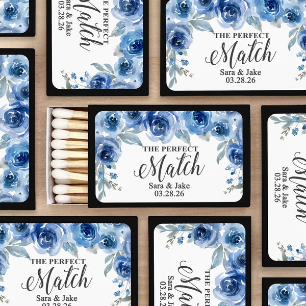 Wedding Matches, The Perfect Match Matchboxes, Wedding Favors, Bridal Shower Favor, Toile Bridal Shower Favor, Blue Chinoiserie - Set of 50