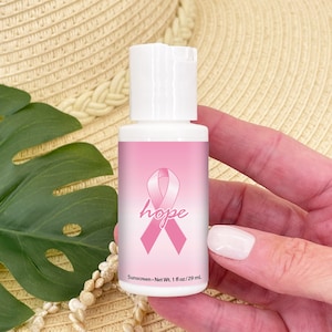 Breast Cancer Awareness Favors, Charity Sunscreen Favors, Pink Ribbon Sunscreen Favors - Set of 12
