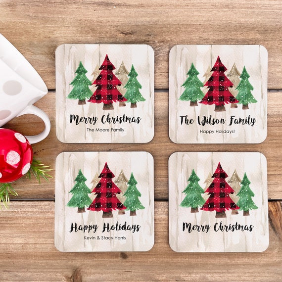 Buffalo Plaid Christmas Tree Coasters, Fun Coasters, Coaster Set, Christmas  Decor, Christmas Gift for Women, Christmas Decor 