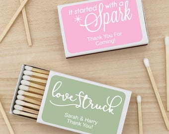 Wedding Favor Matches, The Perfect Match, Get Lit, Sparks Flew, Personalized Matchboxes, Unassembled or Assembled  (Black Box) - Set of 50