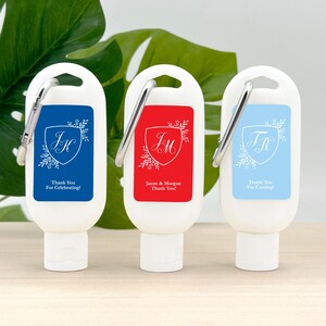 Wedding Favors, Personalized Sunscreen Favors with Carabiner, Bridal Shower, Bachelorette Party, Monogram Wedding Favors - Set of 12