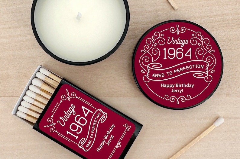 Mini personalized candle favors for guests to celebrate your vintage birthday