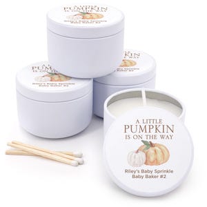 A Little Pumpkin is on the Way, Fall Baby Shower Favors, Unique Baby Shower Favors, Personalized Candles, Custom Candles, 2 oz candle favors