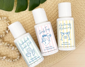 Bachelorette Mini Sunscreen Favor, Custom Wedding Favors, Bridal Shower, About Last Night, Girls Weekend,  Martinis & Matrimony - Set of 12