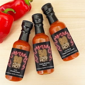 Birthday Party Favors, Hot Sauce Gift, Mini Hot Sauce Favors, Custom Hot Sauce, Smokin Hot, Neon Party Favors, Milestone Birthday, 1.7 oz