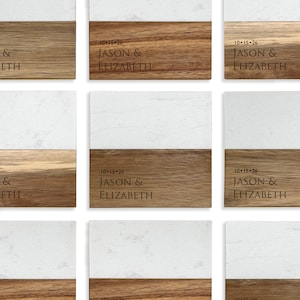 Personalized Engraved Marble Wood Coasters, Wedding Gift, Bridal Shower Gift, New Home, Housewarming Gift, Couple Gift -Set of 4